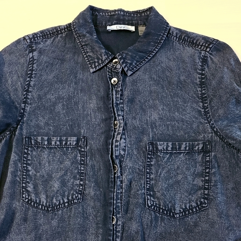 Dex Acid Wash Denim Chambray Mini Dress XSmall - Picture 11 of 12